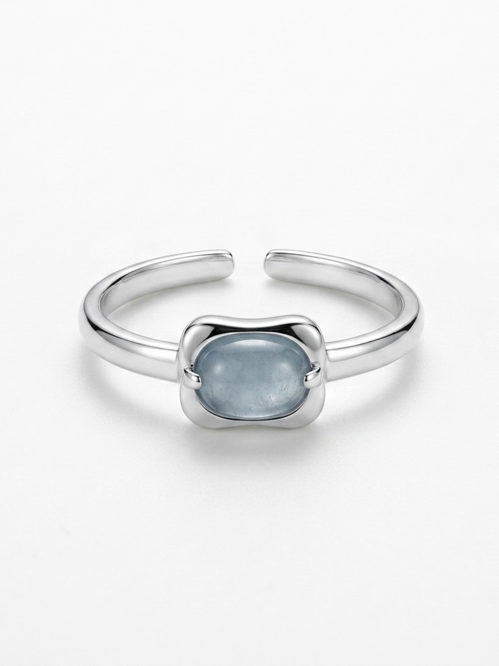 925 Sterling Silver Vintage Dainty light Blue Gemstone Clean Girl Open Ring